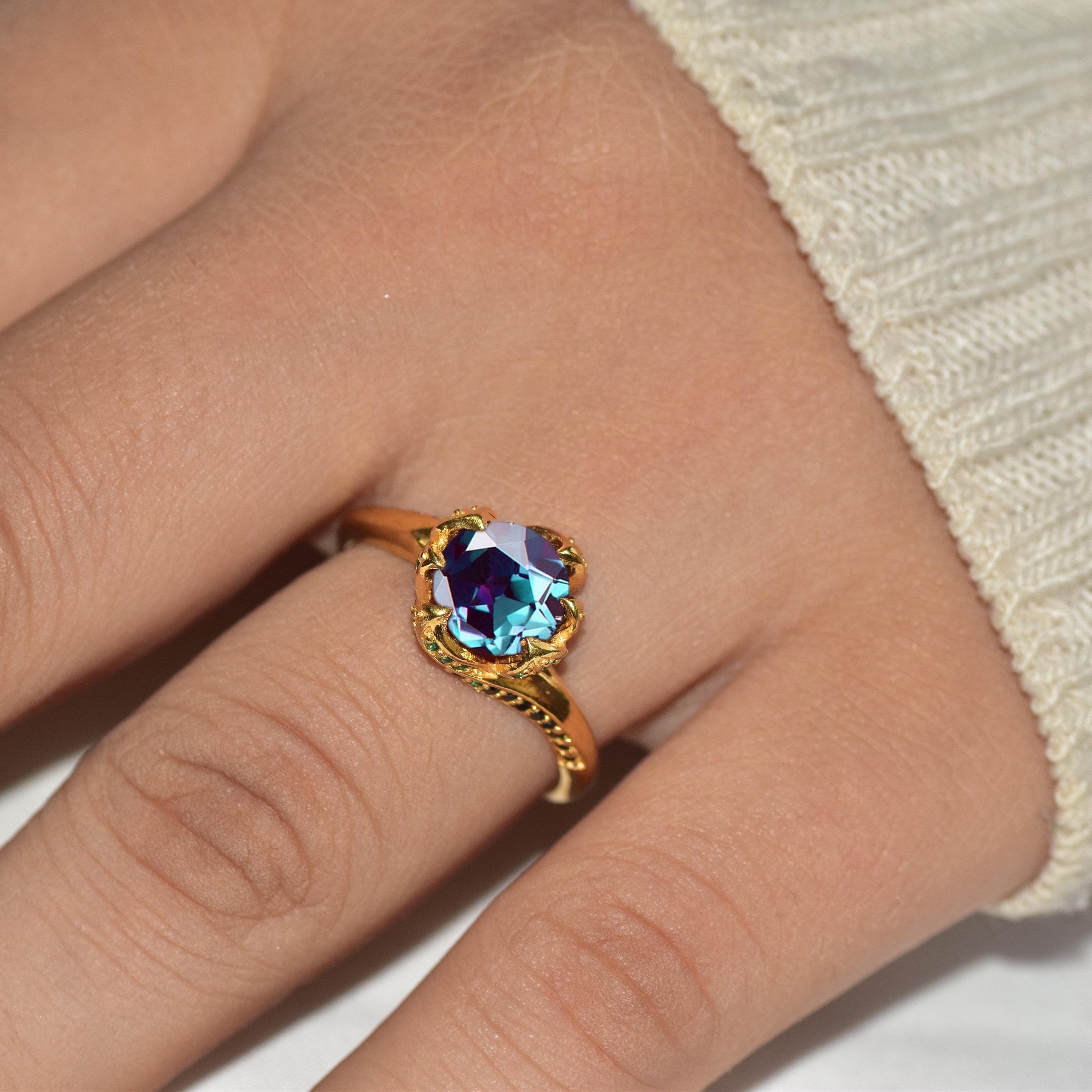 Alexandrite Engagement Ring Emerald Ring Color Change Alexandrite Ring Vintage Ring Rose Gold Alexandrite Ring Unique Ring Promise Ring