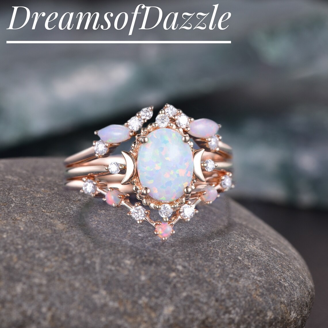 Oval Opal Ring, Vintage Opal Engagement Ring, White Opal Silver Jewelry, Gold Opal Ring, Women's Opal Ring, October Birthstone