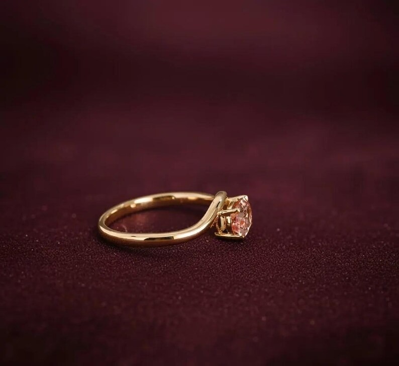 Oval Shaped Pink Sapphire Engagement Ring, Curved Wedding Band, Unique Bridal Gemstone Ring, Personalized Anniversary Ring Gift For Women