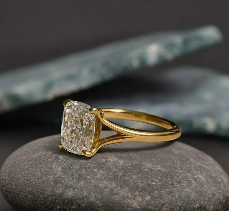Cushion Cut Solitaire Engagement Ring, 4 Prongs Wedding Diamond Ring, Elongated Cushion Cut Anniversary Ring, Proposal Ring Gift For Women