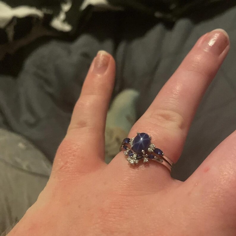 Twig Star Sapphire Engagement Ring, Cornflower Star Sapphire Ring, Natural Inspired Star Sapphire Leaf Ring, September Birthstone Leaf Ring