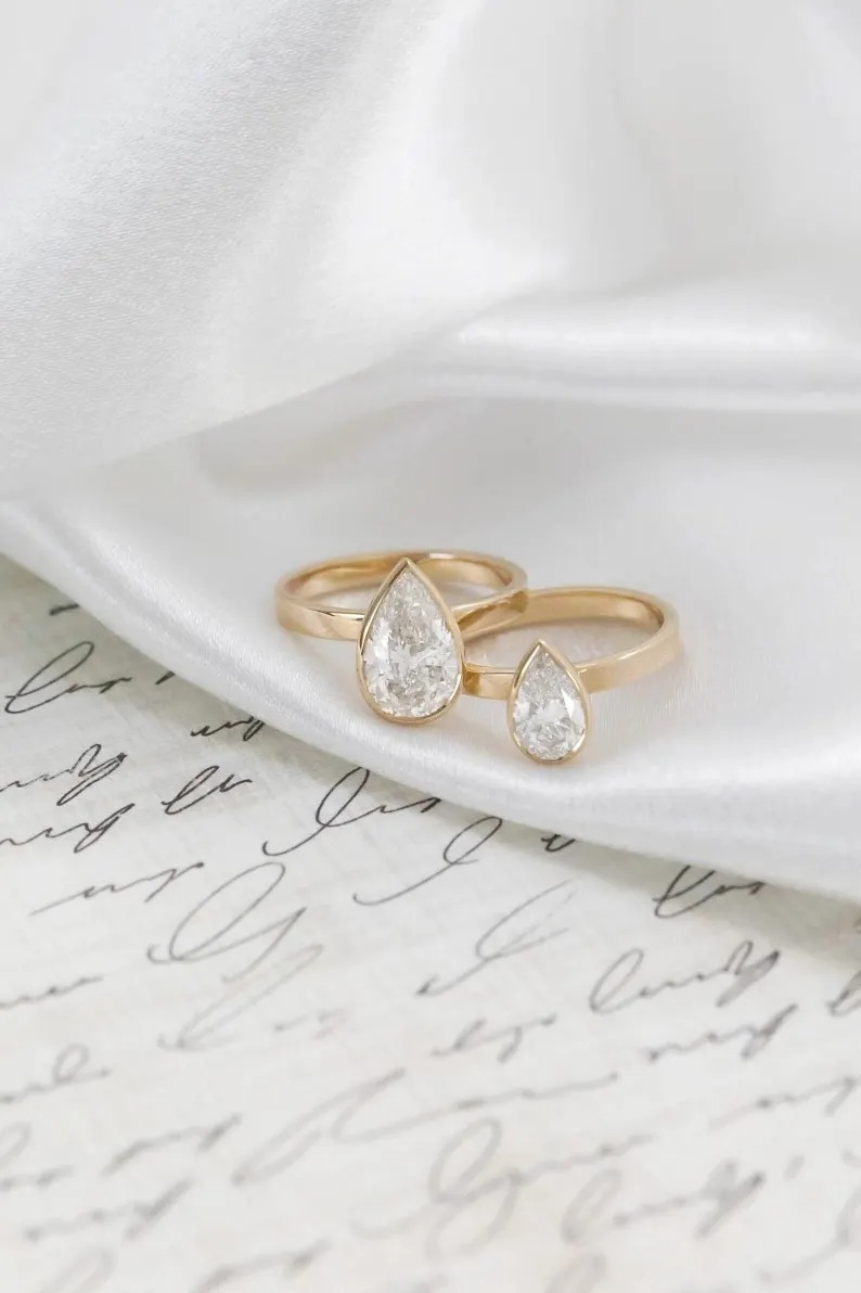 Pear Cut Moissanite Engagement Ring, Thick Band Solitaire Ring, Moissanite Wedding Bezel Set Ring, Moissanite Anniversary Ring For Women