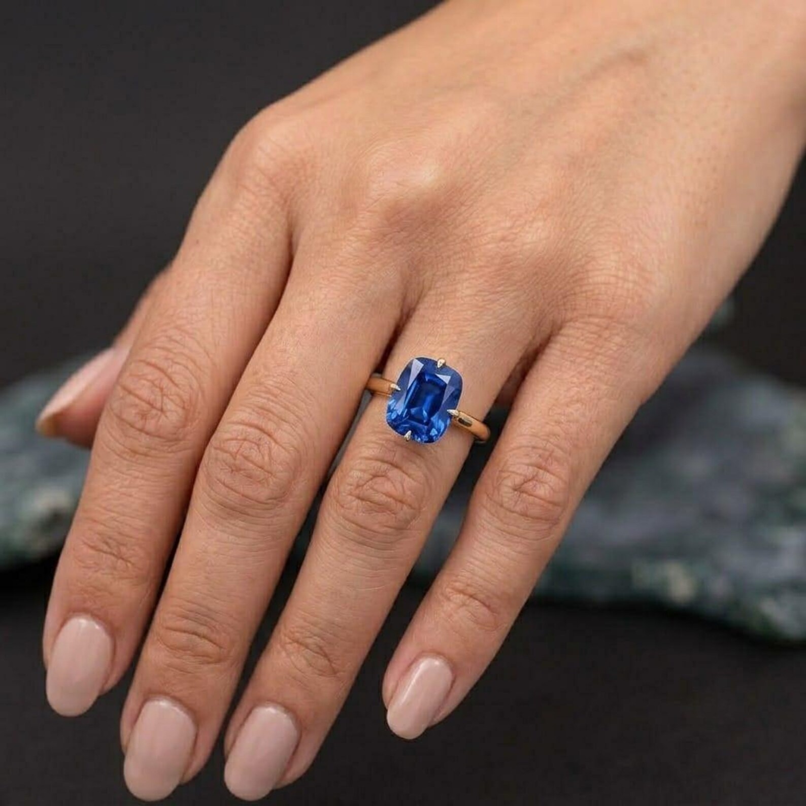 Cushion Cut Sapphire Ring, Solitaire Engagement Ring, Blue Sapphire Gemstone Ring, Minimalist Promise Ring, Gift for Her, Anniversary Gift
