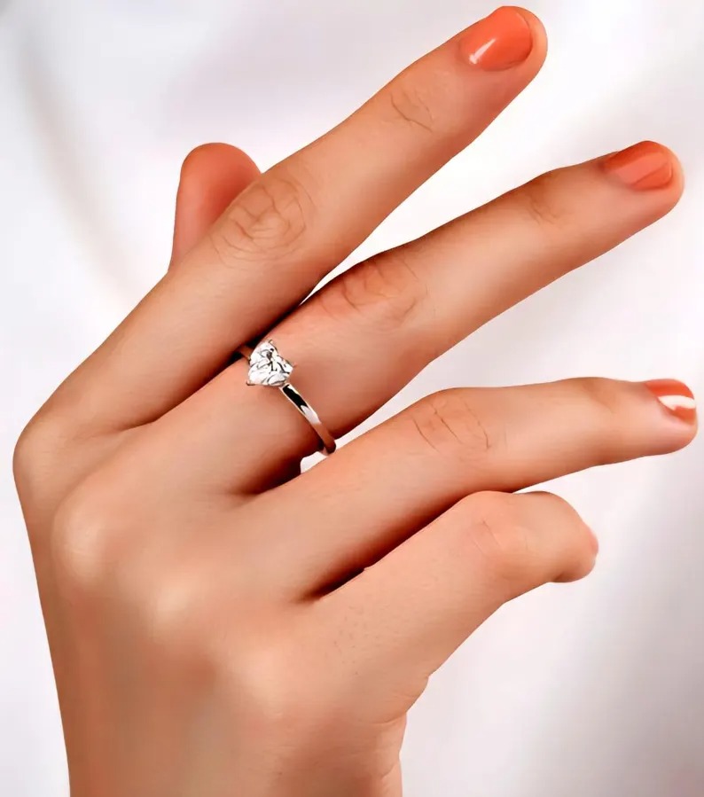 Heart Cut Lab Grown Diamond Engagement Ring | 1.01 CTW IGI Certified Diamonds | Solitaire Ring with Secret Halo Diamonds, Vintage Heart Cut