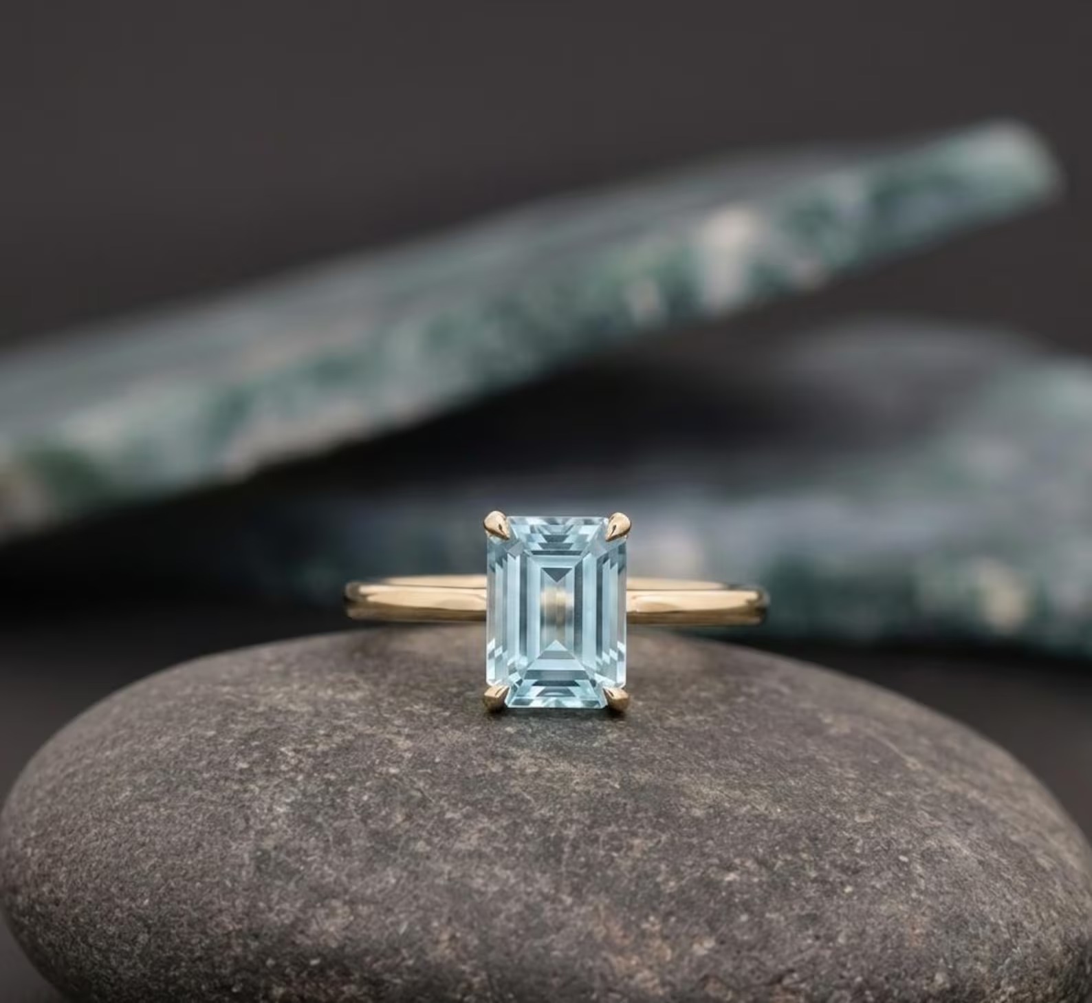 Emerald Cut Aquamarine Ring, Vintage 14k Solid Gold Anniversary Ring, March Birthstone Gifts Women, Aquamarine Engagement Ring For Women