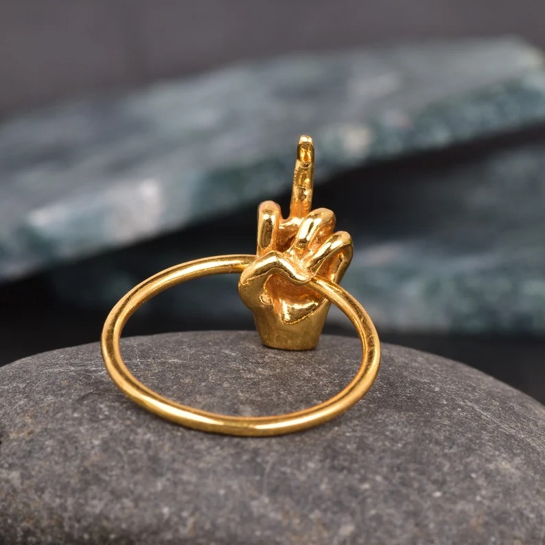 14K Gold Middle Finger Ring: Sterling Silver Statement Jewelry