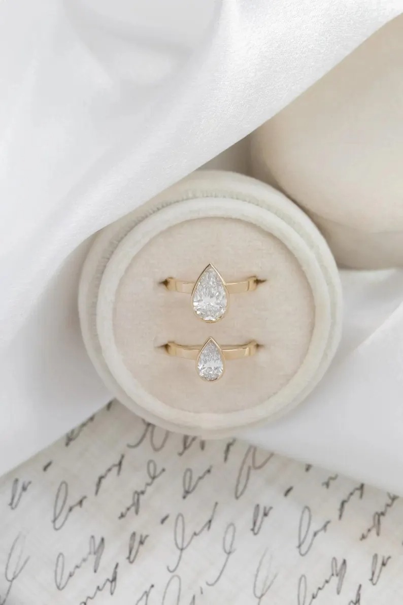 Pear Cut Moissanite Engagement Ring, Thick Band Solitaire Ring, Moissanite Wedding Bezel Set Ring, Moissanite Anniversary Ring For Women