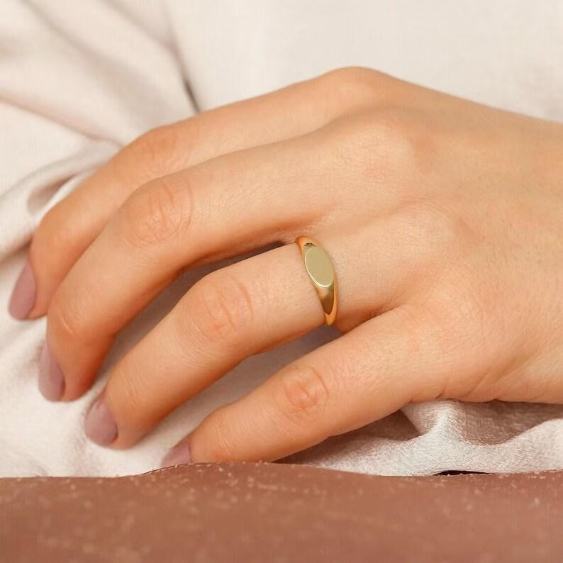 14k Solid Gold Tiny Signet Ring, Delicate Personalized Pinky Ring For Women-Vintage Engravable Gold Name Ring, Handmade Jewelry, Bridal Gift