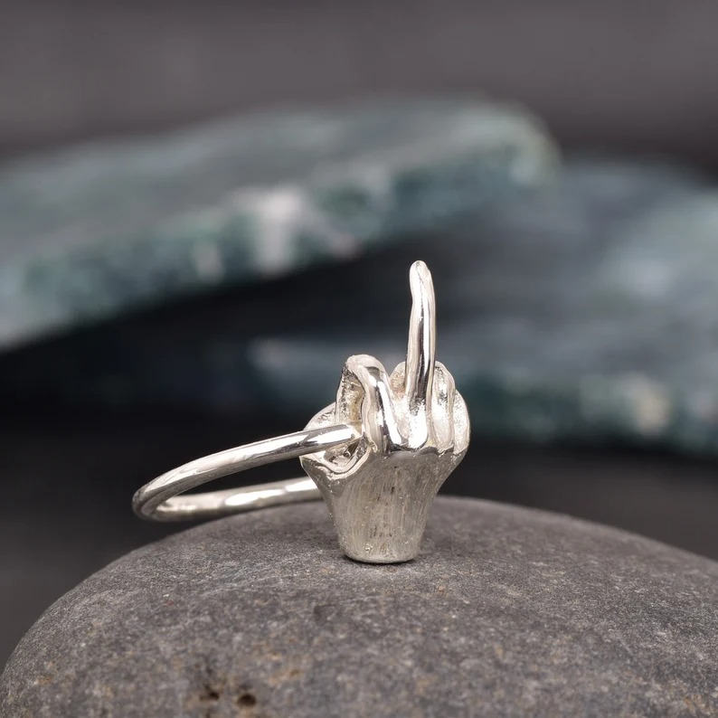 14K Gold Middle Finger Ring: Sterling Silver Statement Jewelry