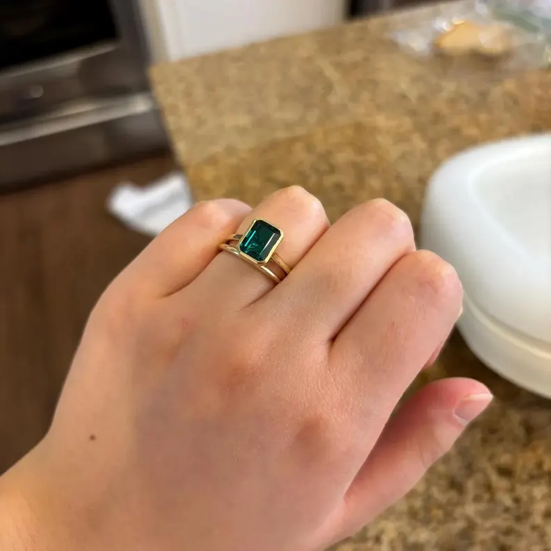 Radiant Cut Emerald Ring 14k Solid Gold Wedding Ring Solitaire Emerald Ring May Birthstone Handmade Jewelry Anniversary Gift For Her Women
