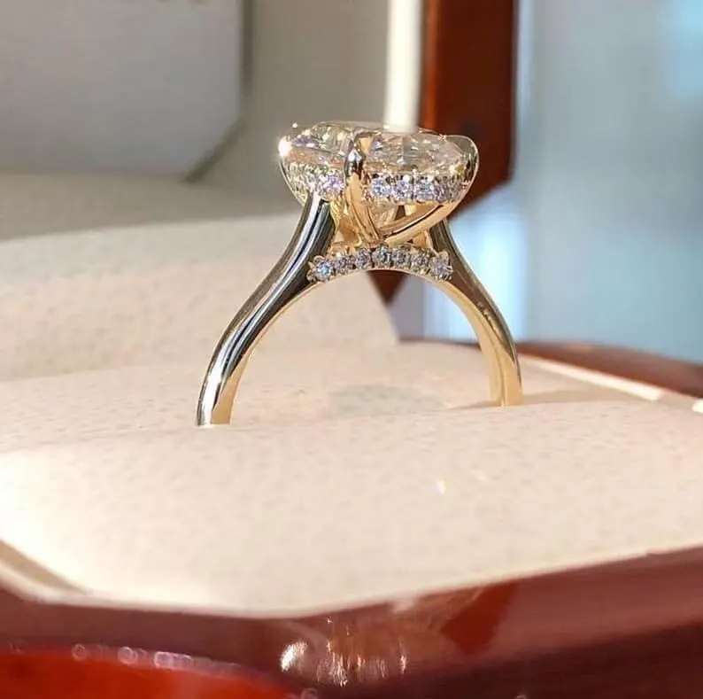 14kt Gold 2.5CT Moissanite Oval Ring: Hidden Halo Anniversary Ring, 14K Solid Gold Ring, Promise Ring, Anniversary Oval Solitaire Ring Gifts