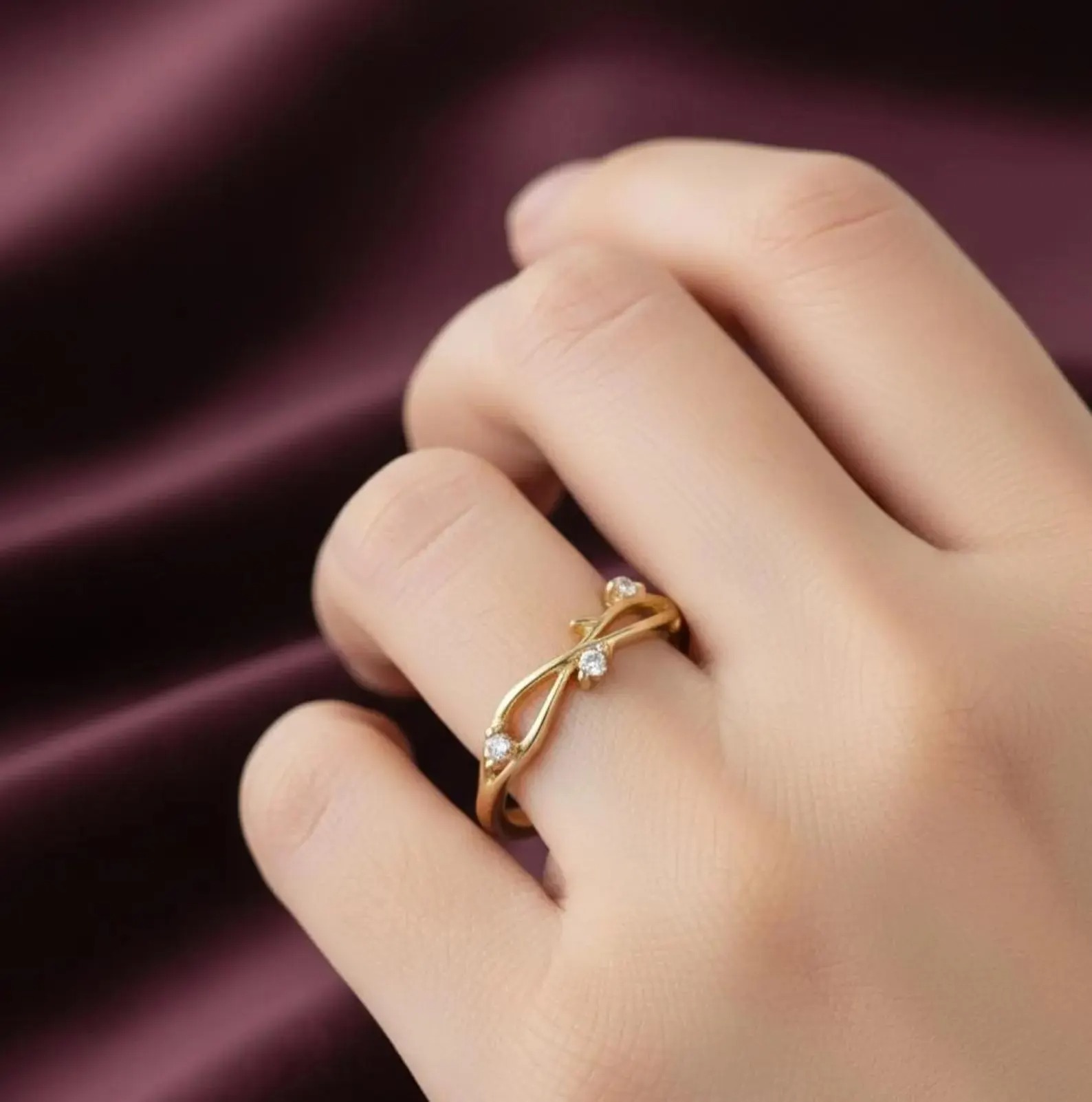 Half Eternity Twig Band Ring, Round Cut Diamond Band, Vintage Art Deco Cluster Wedding Band, Leaf Design Unique Band Ring, Women's Gift Ring