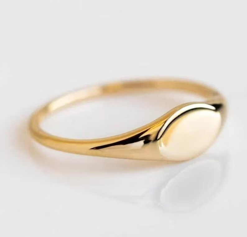 14k Solid Gold Tiny Signet Ring, Delicate Personalized Pinky Ring For Women-Vintage Engravable Gold Name Ring, Handmade Jewelry, Bridal Gift