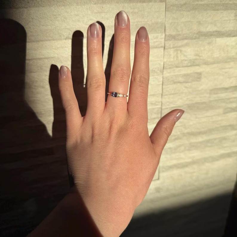 Vintage Alexandrite Opal Engagement Ring, Pear Cut Gems Art Deco Moissanite Wedding Band, Personalized Anniversary Gift Ring For Wife