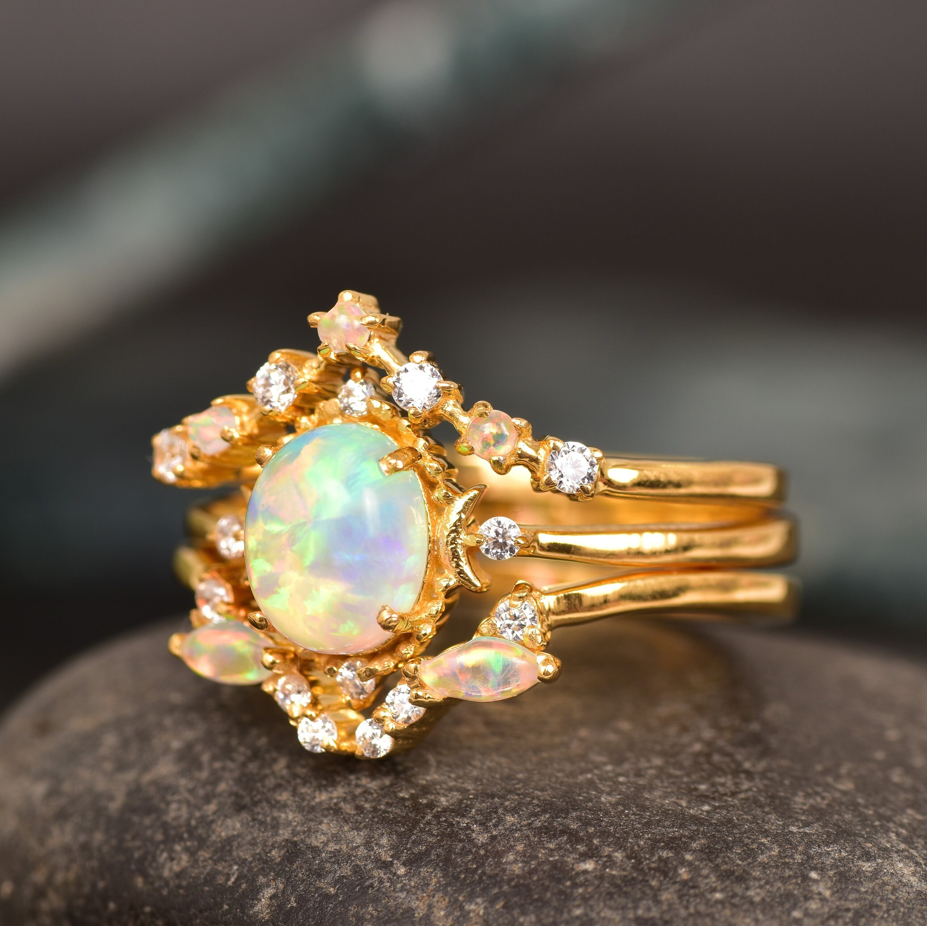 Oval Opal Ring, Vintage Opal Engagement Ring, White Opal Silver Jewelry, Gold Opal Ring, Women's Opal Ring, October Birthstone