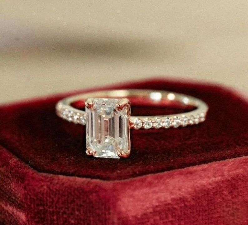2.5ct Emerald Cut Moissanite Engagement Ring, Solitaire Moissanite Gold Promise Ring, Bridal Wedding Ring, Delicate Anniversary Ring Gifts