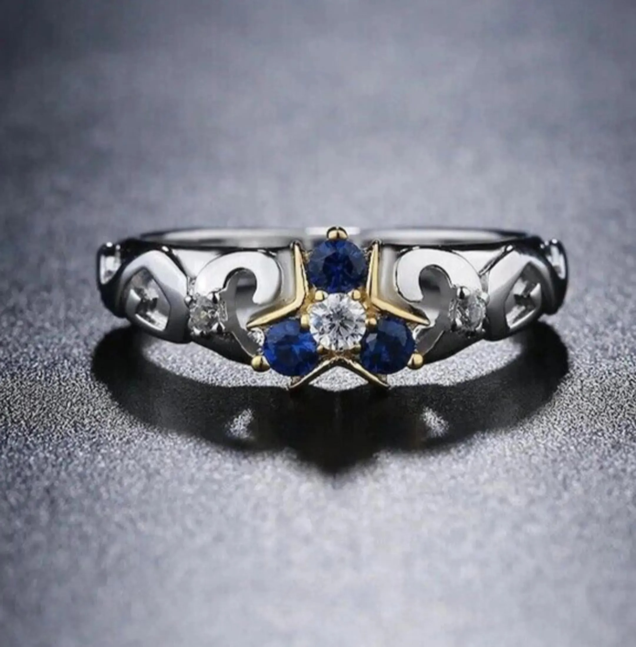 Triforce Zora's Sapphire Spiritual Stone Diamond Ring, 14K Gold Legend of Zelda Inspired Ring, Video Game Engagement Ring, 925 Sterling Ring