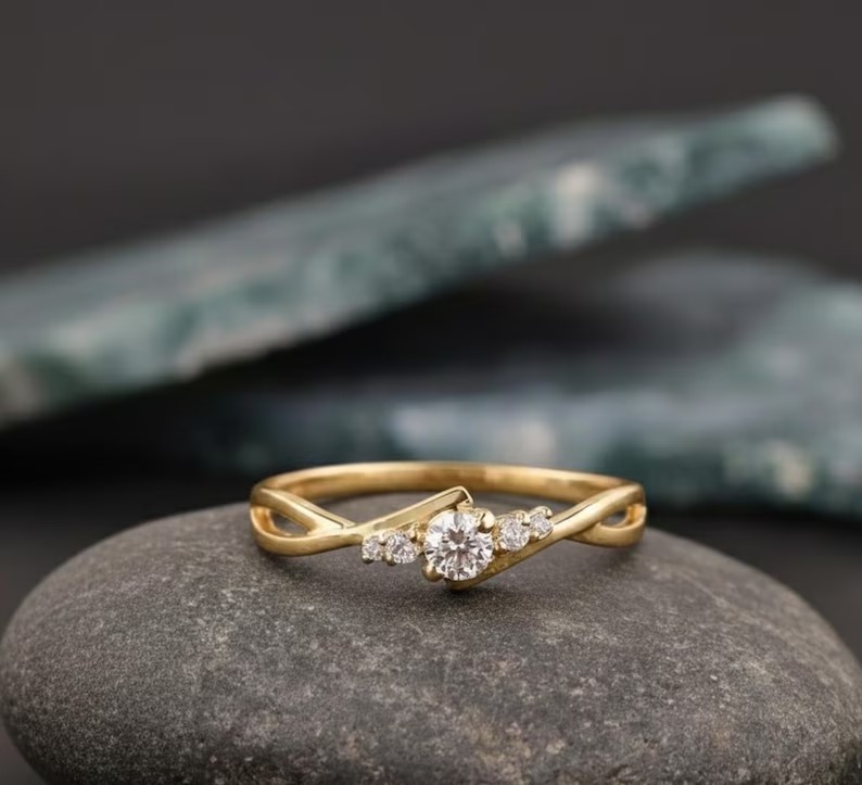 Women Moissanite Diamond Promise Ring, Unique Dainty Diamond Engagement Ring, Diamond Bridal Wedding Ring, Diamond Anniversary Ring Gift