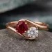 Toi et Moi Ruby and Diamond Engagement Ring, 14k Rose Gold Two Stone Ring, Round Cut Lab Ruby Bypass Ring, Forever Us Promise Ring for Women