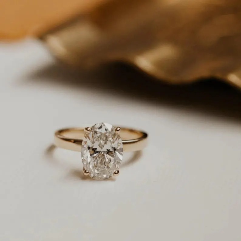 Oval Cut Moissanite Engagement Ring, 14K Solid Gold Solitaire Ring, Anniversary Ring Gift For Wife Diamond Ring, Minimalist Wedding Jewelry