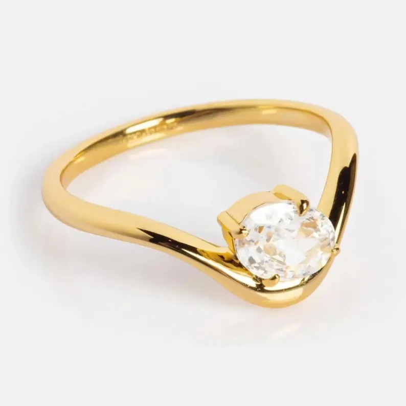 Oval Moissanite Ring 14k Solid Gold Floating Gem Ring East West Unique Sideway Oval Cut Ring Unique Floating Stone Wedding Promise Ring Gift