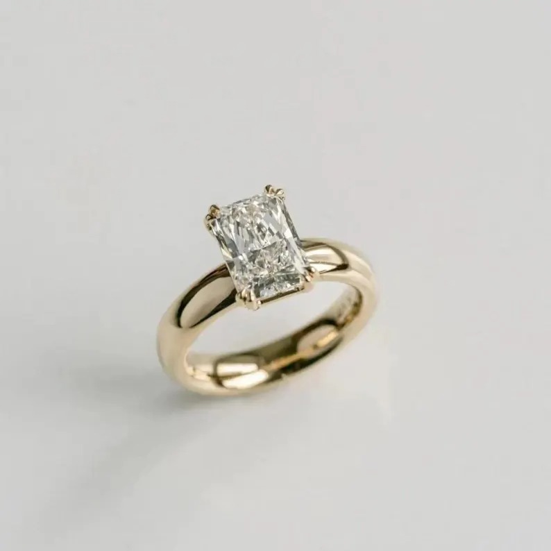 Emerald Cut Moissanite Engagement Ring, Diamond Solitaire Single Stone Ring, Wide Band Promise Wedding Bridal Ring, Anniversary Gift Ring