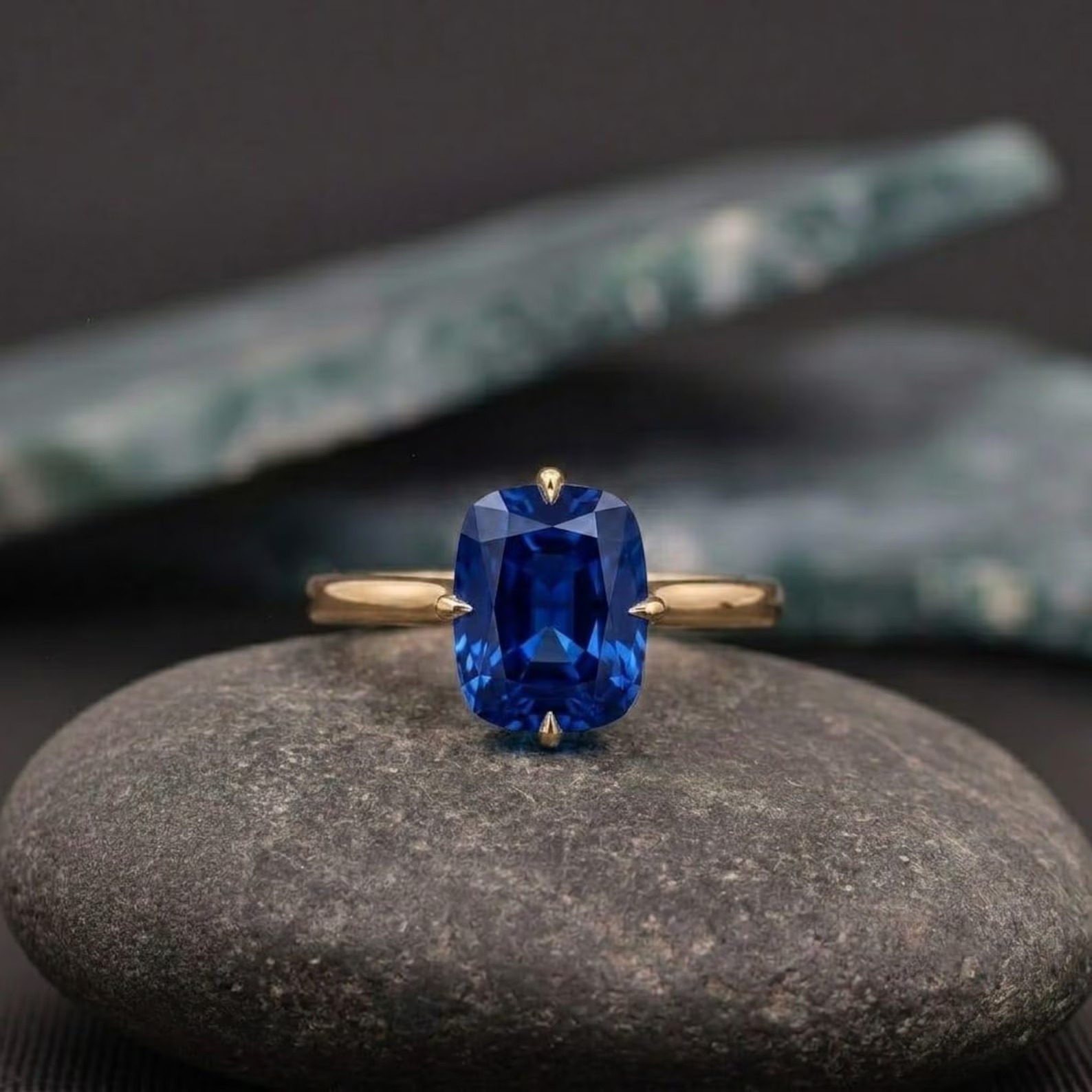 Cushion Cut Sapphire Ring, Solitaire Engagement Ring, Blue Sapphire Gemstone Ring, Minimalist Promise Ring, Gift for Her, Anniversary Gift