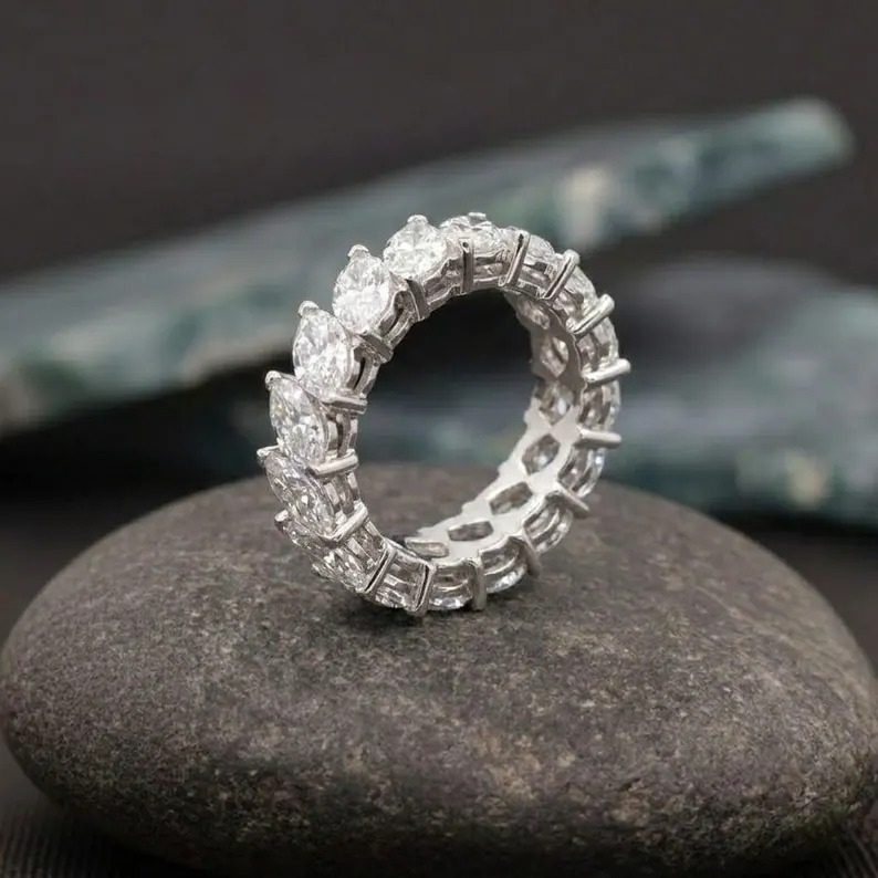 1.00ct Marquise Moissanite Wedding Stackable Band, Diamond Eternity Engagement Band, 925 Sterling Silver, Moissanite Band, Anniversary Gift