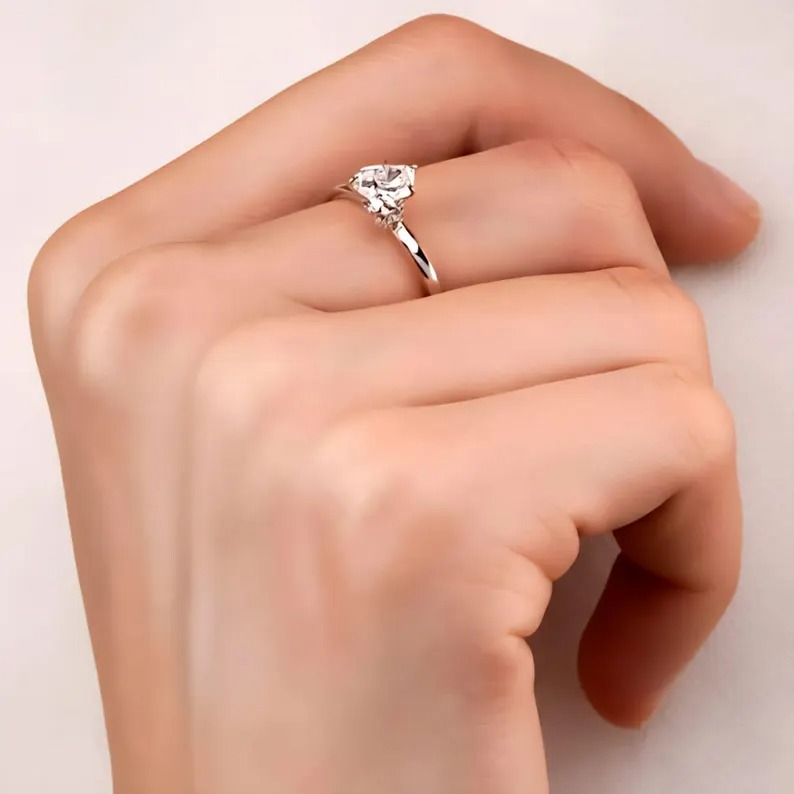 Heart Cut Lab Grown Diamond Engagement Ring | 1.01 CTW IGI Certified Diamonds | Solitaire Ring with Secret Halo Diamonds, Vintage Heart Cut