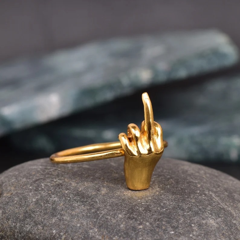 14K Gold Middle Finger Ring: Sterling Silver Statement Jewelry