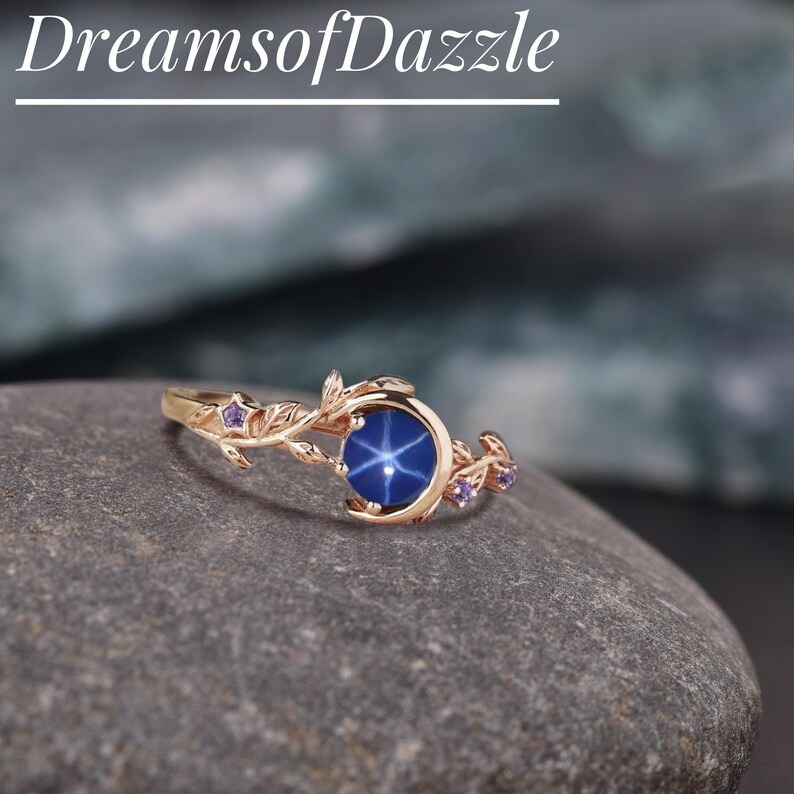 Vintage Blue Lindy Star Ring, Blue Star Sapphire Silver Ring, 925 Sterling Silver, Lab 6 Rays Star Gemstone, Engagement Ring, Gift For Her