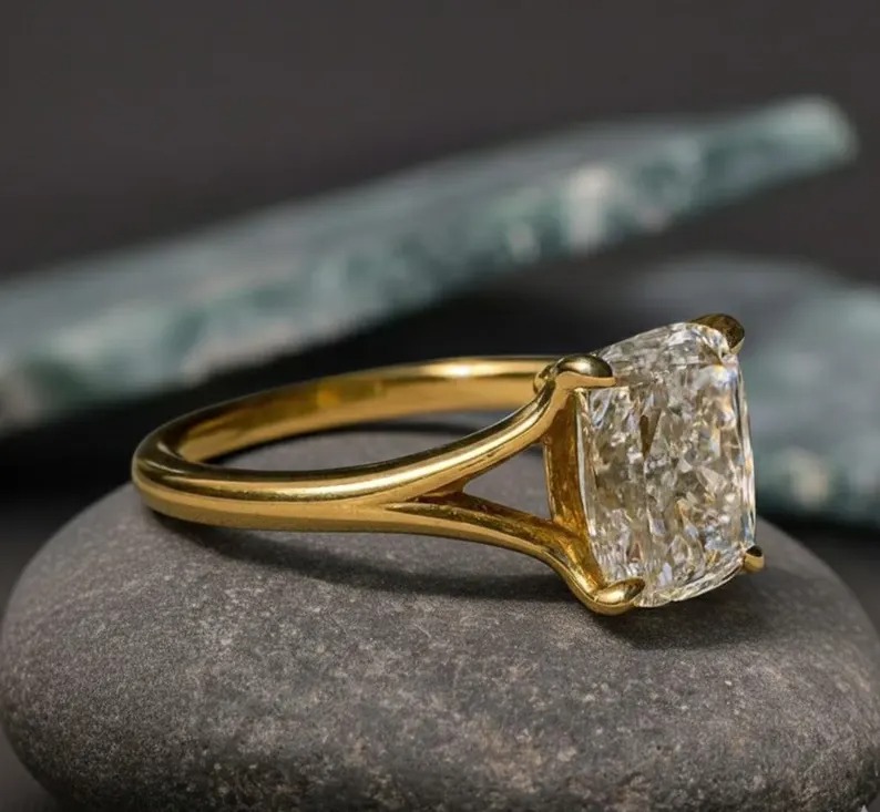 Cushion Cut Solitaire Engagement Ring, 4 Prongs Wedding Diamond Ring, Elongated Cushion Cut Anniversary Ring, Proposal Ring Gift For Women