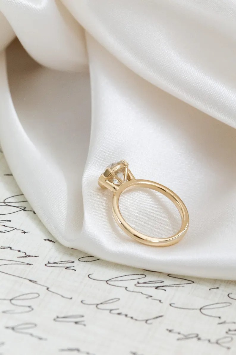2.00Ct Round cut Moissanite Bridal Ring, Half-Bezel Set Delicate Ring, Solitaire Engagement Ring, Yellow Gold Wedding Promise Ring For Women