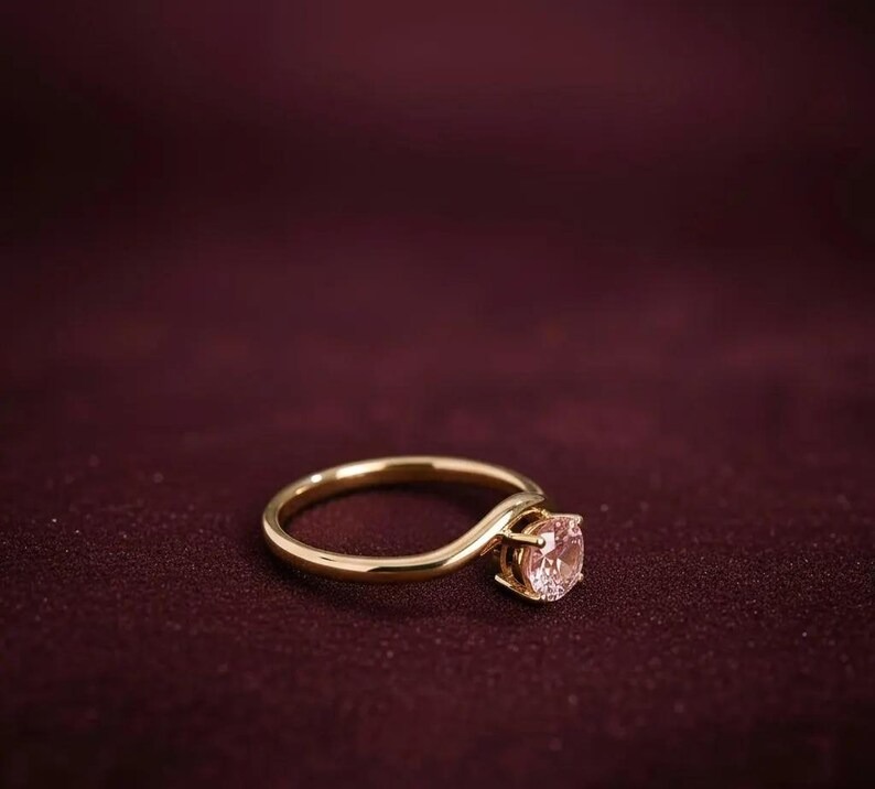 Oval Shaped Pink Sapphire Engagement Ring, Curved Wedding Band, Unique Bridal Gemstone Ring, Personalized Anniversary Ring Gift For Women