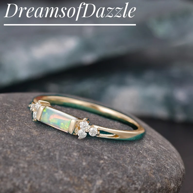 Vintage Wedding Ring, Silver Ring For Women, Opal Engagement Ring, Dainty Ring, Women's Promise Ring, 10k Solid Gold Ring, Wedding Band
