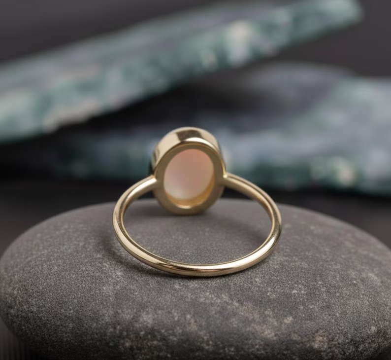 Oval Opal Ring-14k Solid Gold Ring, October Birthstone Ring, Oval Cut Natural Opal Anniversary Ring, Gift For Her, Matching Stackable Ring