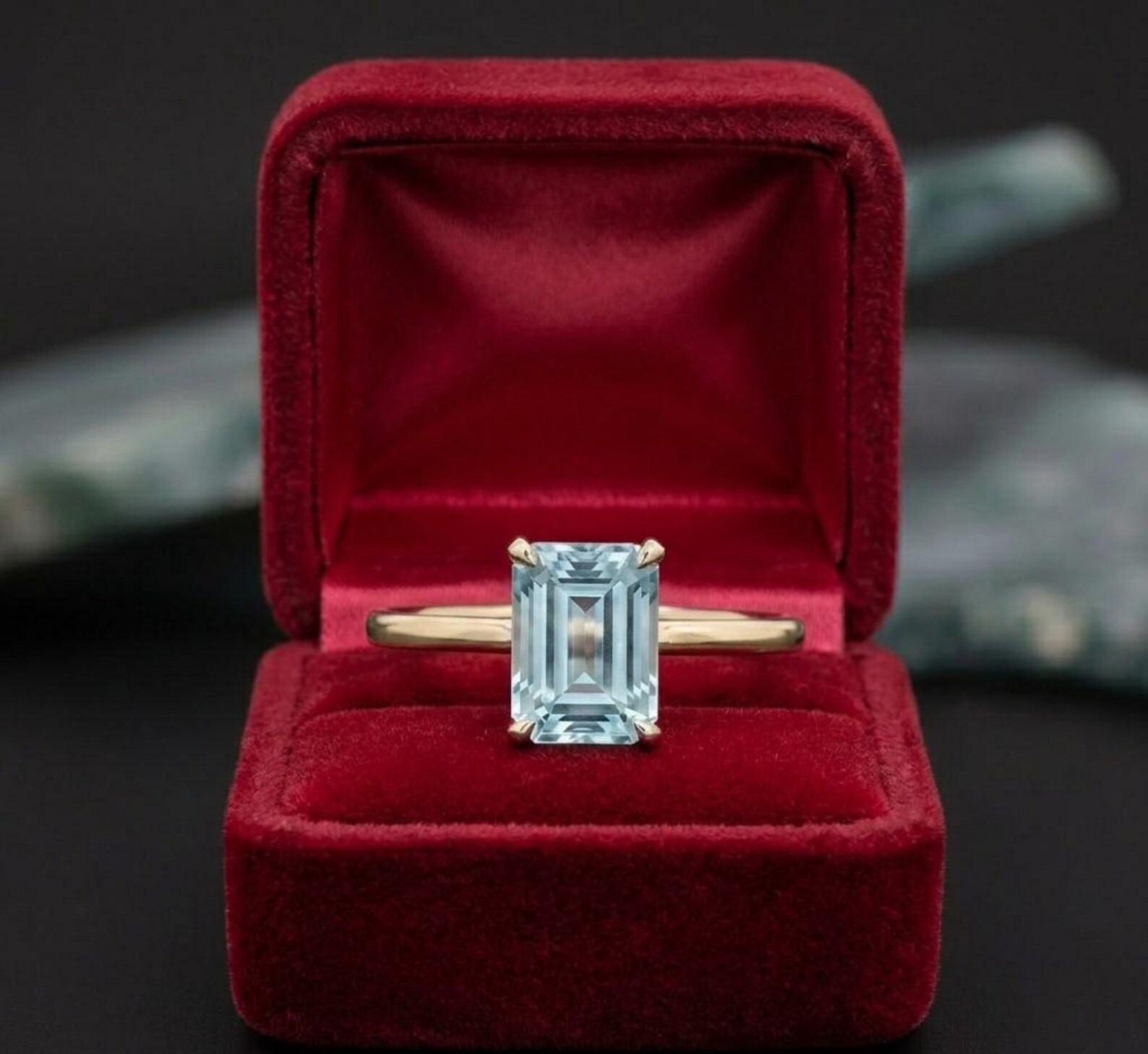 Emerald Cut Aquamarine Ring, Vintage 14k Solid Gold Anniversary Ring, March Birthstone Gifts Women, Aquamarine Engagement Ring For Women
