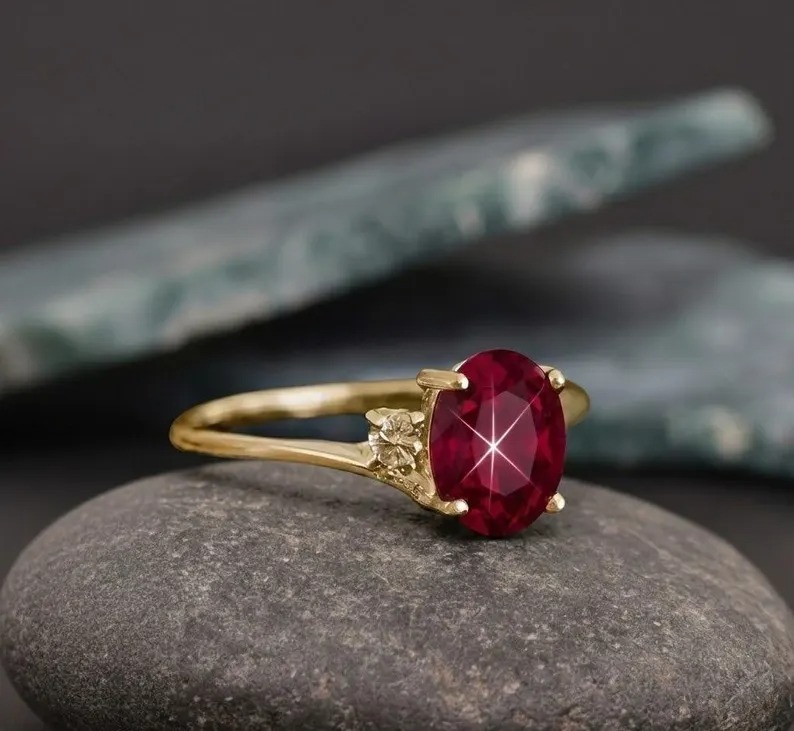 Vintage Red Lindy Star Ring, Red Star Ruby Silver Ring, 925 Sterling Silver, Red Star Sapphire Gemstone Ring, Engagement Ring, Gift For Her