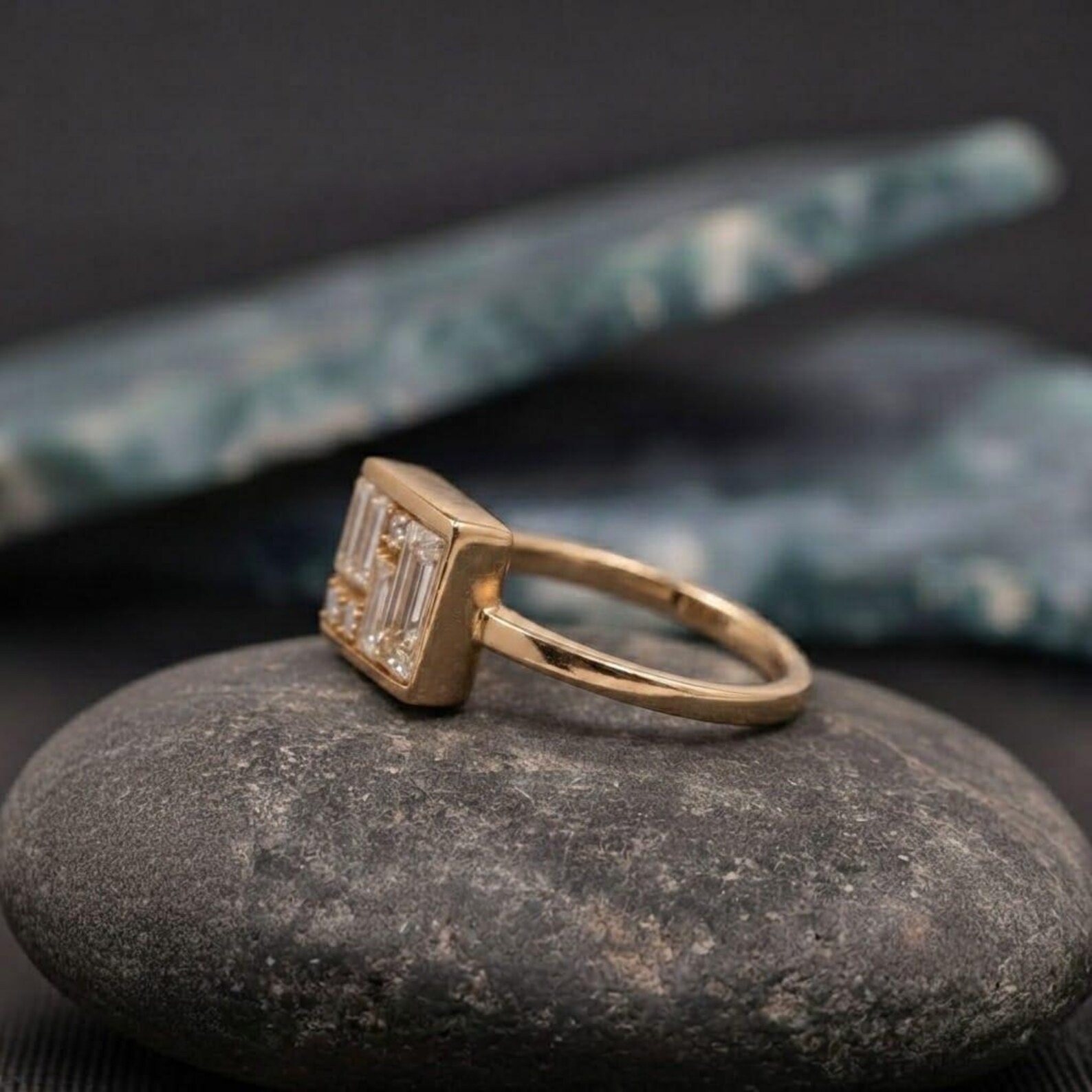 Multi Baguette Moissanite Box Ring, Antique Statement Ring, Unique Wedding Ring, Bezel Elegant Geometric Ring, Art Deco Gift For Women