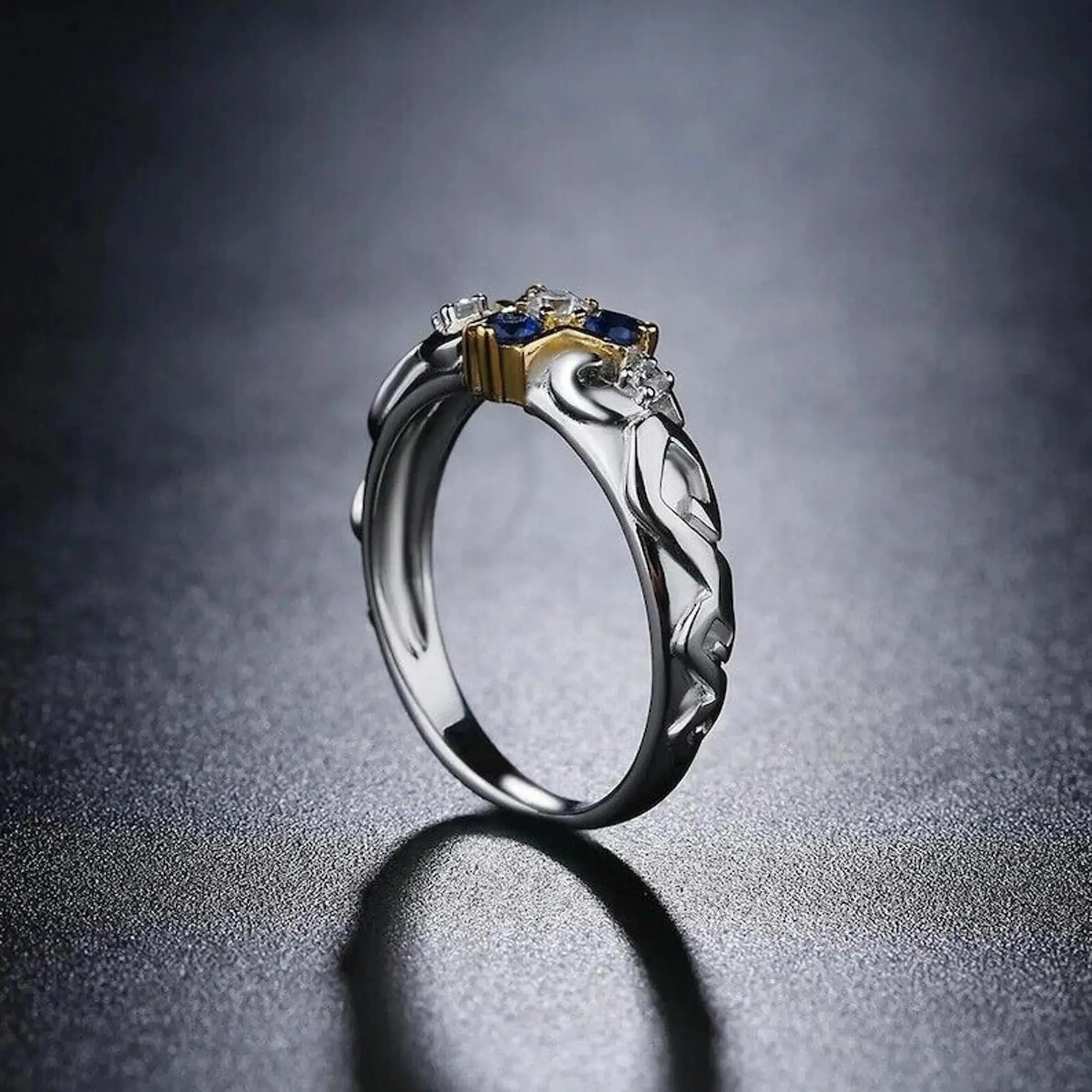 Triforce Zora's Sapphire Spiritual Stone Diamond Ring, 14K Gold Legend of Zelda Inspired Ring, Video Game Engagement Ring, 925 Sterling Ring