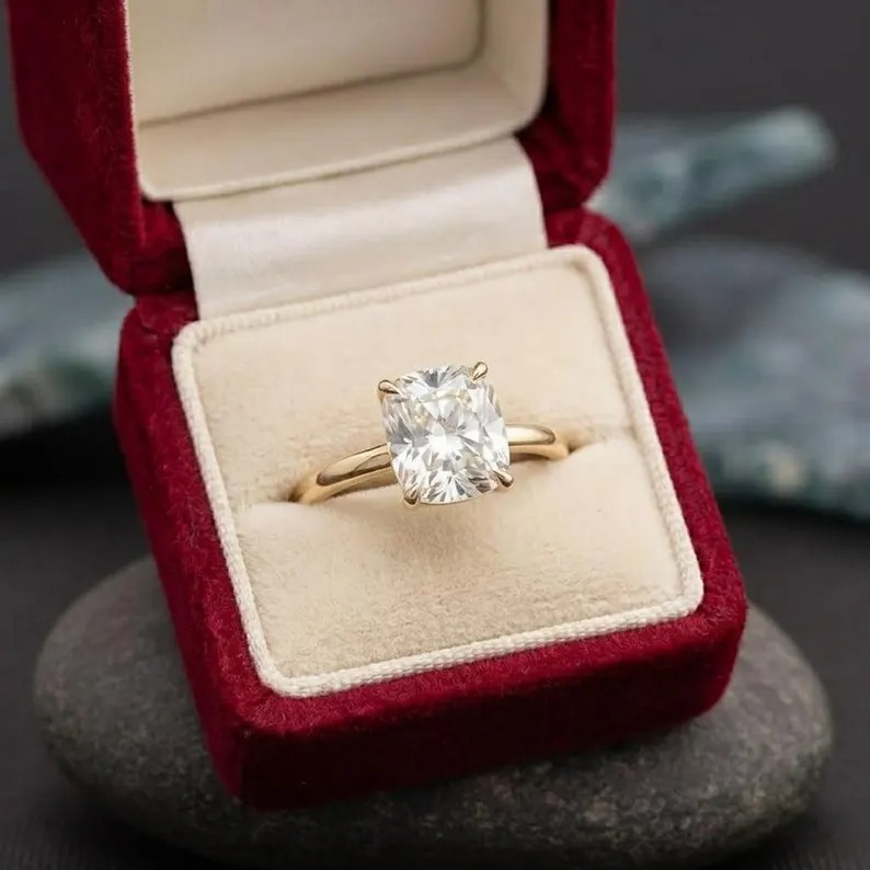 2.50ct Elongated Cushion Cut Moissanite Ring, Vintage Diamond Solitaire Ring, Elongated Cushion Cut Anniversary Ring, Proposal Gift For Her