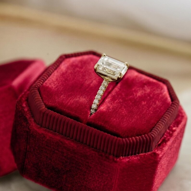 2.5ct Emerald Cut Moissanite Engagement Ring, Solitaire Moissanite Gold Promise Ring, Bridal Wedding Ring, Delicate Anniversary Ring Gifts