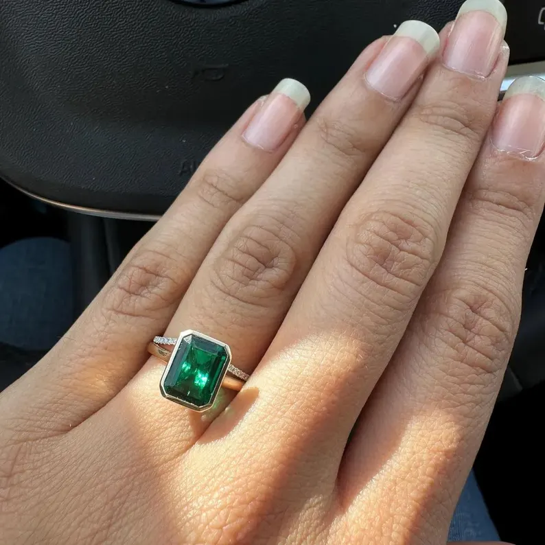 Radiant Cut Emerald Ring 14k Solid Gold Wedding Ring Solitaire Emerald Ring May Birthstone Handmade Jewelry Anniversary Gift For Her Women