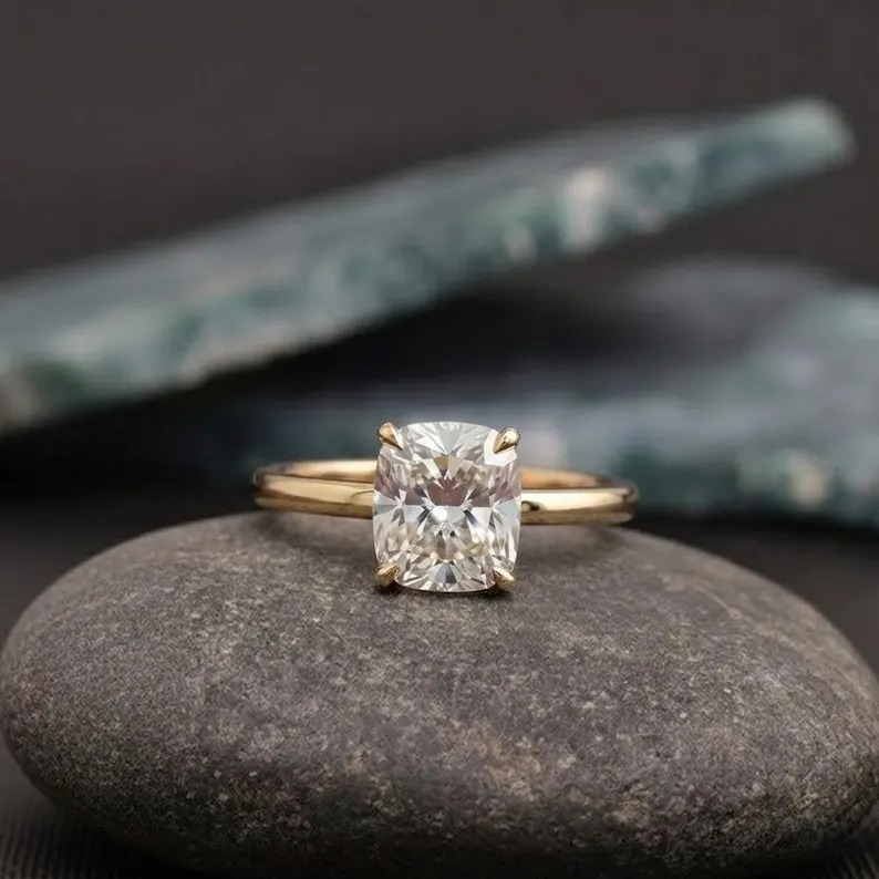 2.50ct Elongated Cushion Cut Moissanite Ring, Vintage Diamond Solitaire Ring, Elongated Cushion Cut Anniversary Ring, Proposal Gift For Her