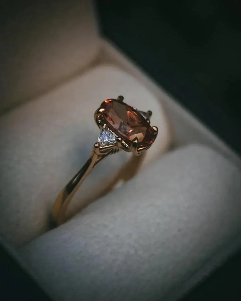 Oval Cut Citrine Engagement Ring, 14K Solid Gold Yellow Gemstone Bridal Ring, November Birthstone, Diamond Wedding Ring, Personalized Ring