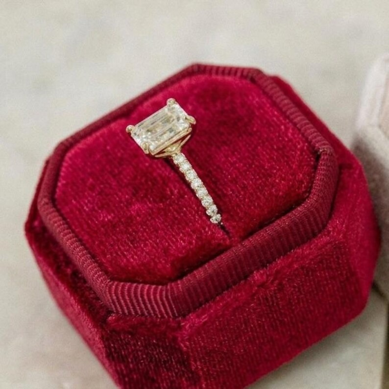 2.5ct Emerald Cut Moissanite Engagement Ring, Solitaire Moissanite Gold Promise Ring, Bridal Wedding Ring, Delicate Anniversary Ring Gifts