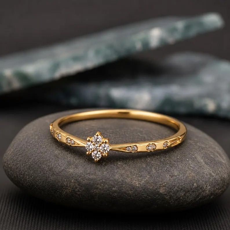 Round Cut Moissanite Flower Cluster Ring, Vintage Diamond Accent Engagement Ring, Anniversary & Wedding Promise Ring For Her, Christmas Gift