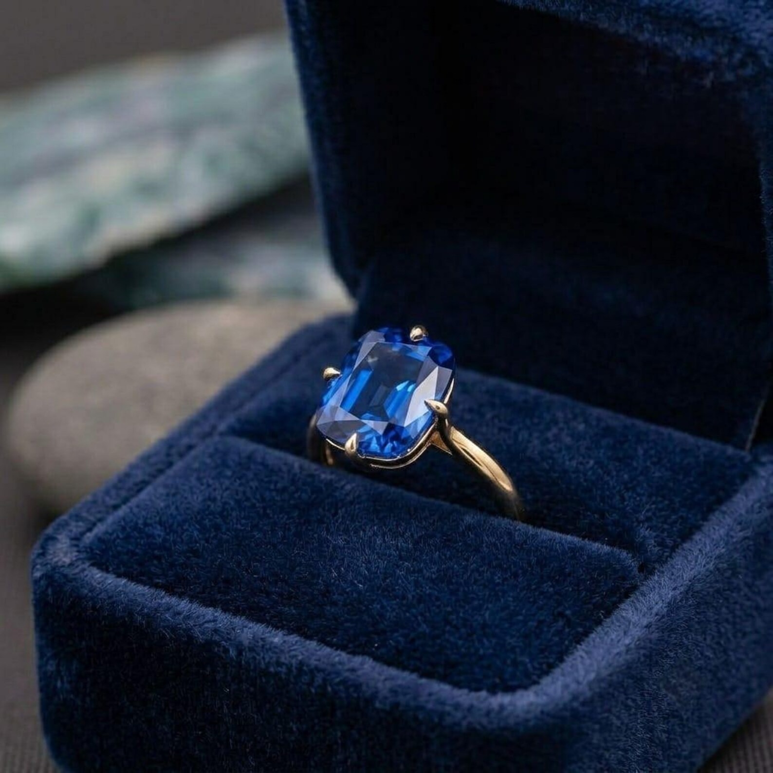 Cushion Cut Sapphire Ring, Solitaire Engagement Ring, Blue Sapphire Gemstone Ring, Minimalist Promise Ring, Gift for Her, Anniversary Gift