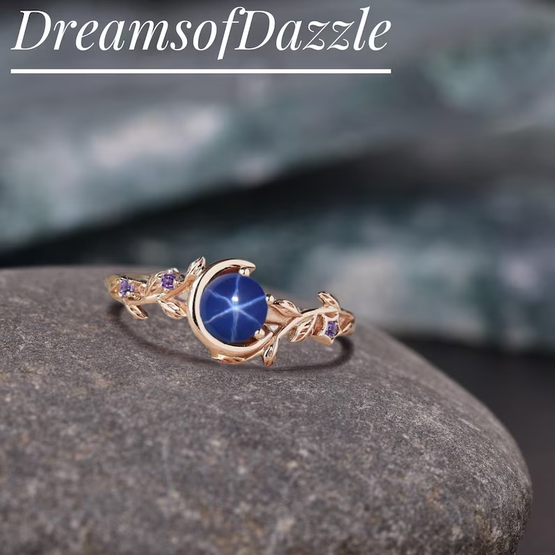 Vintage Blue Lindy Star Ring, Blue Star Sapphire Silver Ring, 925 Sterling Silver, Lab 6 Rays Star Gemstone, Engagement Ring, Gift For Her