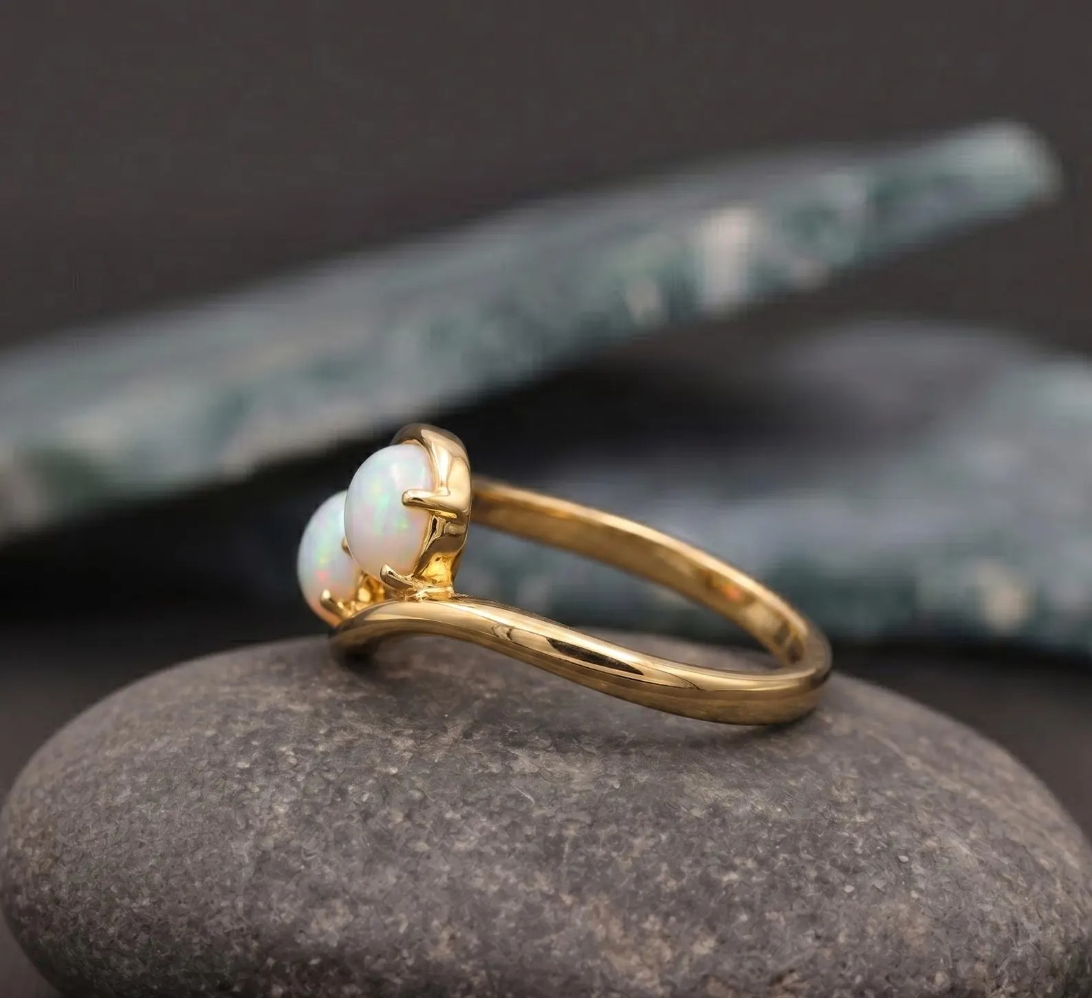 Opal Ring, Natural Opal Ring In 14k Gold-October Birthstone-Fire Opal Wedding Band Ring, Handmade Dainty Opal Promise Ring, Anniversary Gift